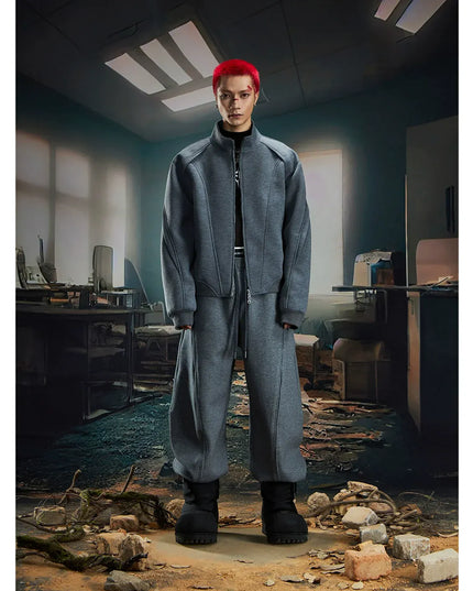 TALKLESSFASHION S / Gray suit Deconstructed High-Weight Zipper Sweat Set
