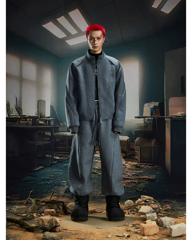 TALKLESSFASHION S / Gray suit Deconstructed High-Weight Zipper Sweat Set