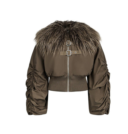 THETLSTUDIO S / green Slimming Fur Collar Padded Jacket