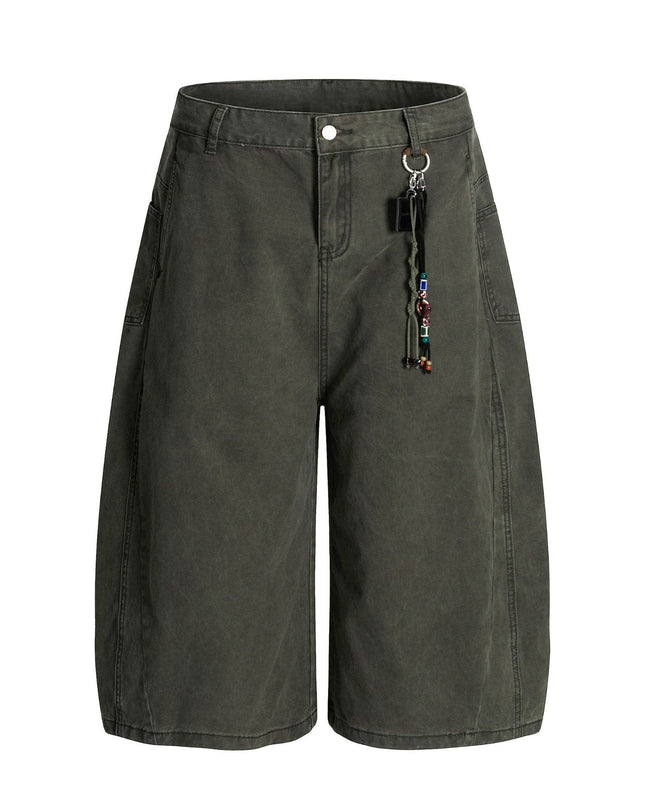 TALKLESSFASHION S / Green (without pendant) L806 American summer high-end versatile street trend simple workwear design men's loose cropped casual shorts