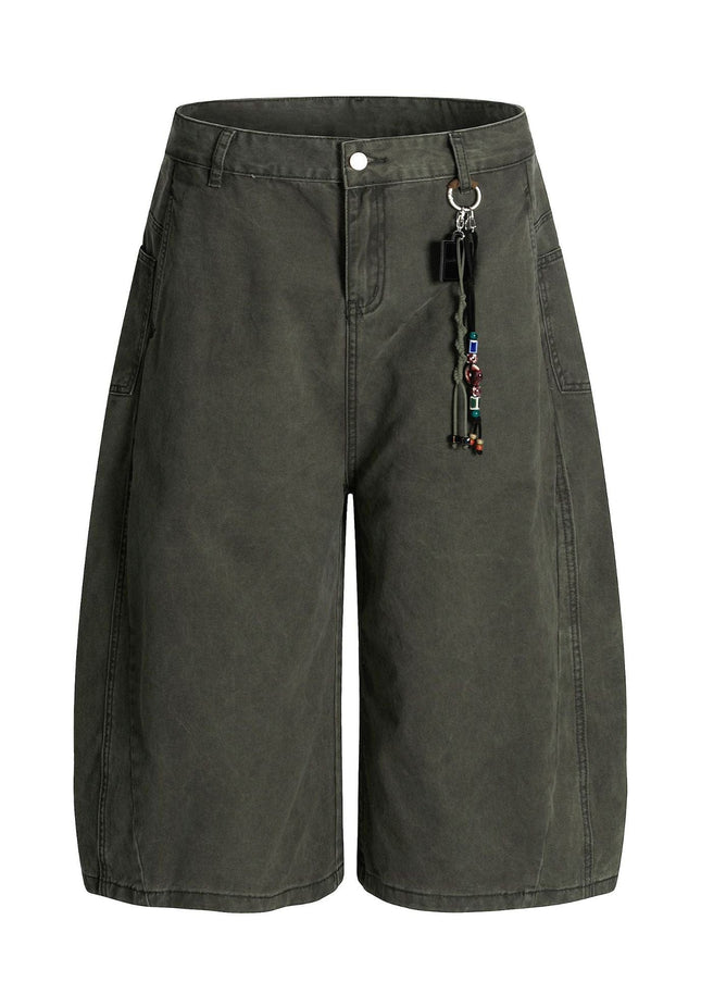 TALKLESSFASHION S / Green (without pendant) L806 American summer high-end versatile street trend simple workwear design men's loose cropped casual shorts