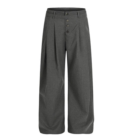 THETLSTUDIO S / Grey C920 GXFortune American Casual Zen Pleated Straight Striped Trousers Kendo Streamer Draped Casual Pants
