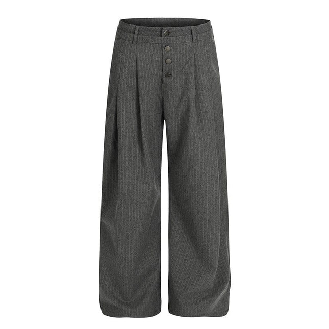 TALKLESSFASHION S / Grey C920 GXFortune American Casual Zen Pleated Straight Striped Trousers Kendo Streamer Draped Casual Pants