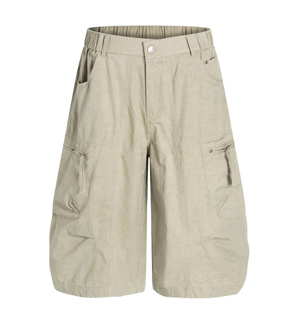 THETLSTUDIO S / Khaki C896 American Vintage Summer High-End Multi-Pocket Outdoor Design Men's Loose Cropped Casual Cargo Shorts