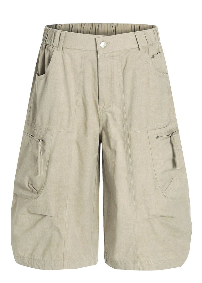 TALKLESSFASHION S / Khaki C896 American Vintage Summer High-End Multi-Pocket Outdoor Design Men's Loose Cropped Casual Cargo Shorts