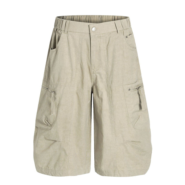 THETLSTUDIO S / Khaki C896 American Vintage Summer High-End Multi-Pocket Outdoor Design Men's Loose Cropped Casual Cargo Shorts — 2