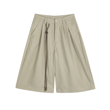 TALKLESSFASHION S / Khaki D2507 American Retro Unisex Street Deconstructed Pleated Design Men's Loose Casual Capri Shorts