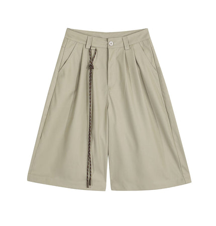 TALKLESSFASHION S / Khaki D2507 American Retro Unisex Street Deconstructed Pleated Design Men's Loose Casual Capri Shorts
