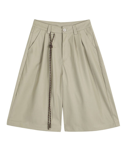 TALKLESSFASHION S / Khaki D2507 American Retro Unisex Street Deconstructed Pleated Design Men's Loose Casual Capri Shorts