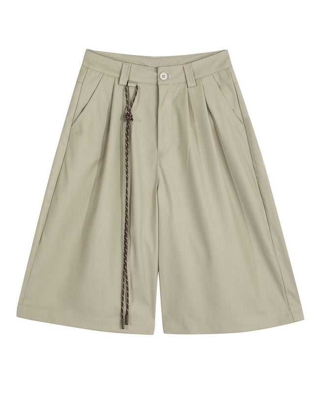 TALKLESSFASHION S / Khaki D2507 American Retro Unisex Street Deconstructed Pleated Design Men's Loose Casual Capri Shorts