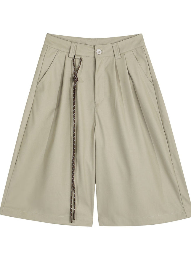 TALKLESSFASHION S / Khaki D2507 American Retro Unisex Street Deconstructed Pleated Design Men's Loose Casual Capri Shorts