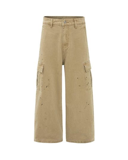 TALKLESSFASHION S / Khaki palm print design casual cargo trousers