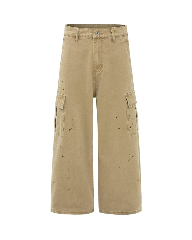 TALKLESSFASHION S / Khaki palm print design casual cargo trousers