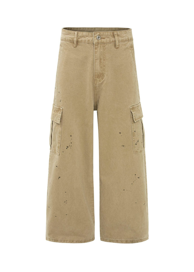 TALKLESSFASHION S / Khaki palm print design casual cargo trousers