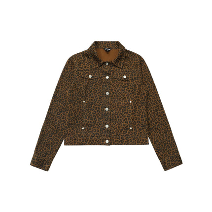 TALKLESSFASHION S / Leopard print Light Yao Women's Clothing|American Retro Lapel Leopard Print Short Jacket Jacket Women's Slim Slim Slim Niche Design Top