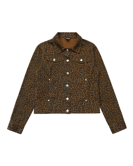 TALKLESSFASHION S / Leopard print Light Yao Women's Clothing|American Retro Lapel Leopard Print Short Jacket Jacket Women's Slim Slim Slim Niche Design Top