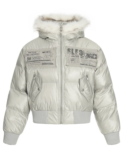 TALKLESSFASHION S / light grey American mountain carved fur collar jacket