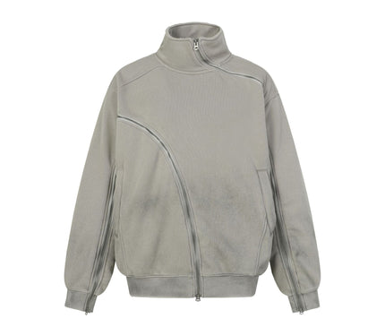 TALKLESSFASHION S / light grey Deconstructed Gradient Zipper Jacket
