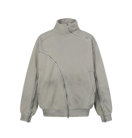 TALKLESSFASHION S / light grey Deconstructed Gradient Zipper Jacket