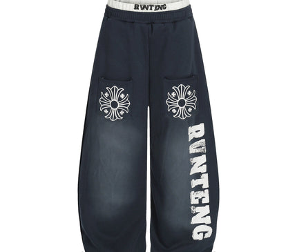 TALKLESSFASHION S / Navy blue Retro Scimitar Cross Sweatpants
