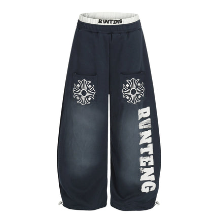 TALKLESSFASHION S / Navy blue Retro Scimitar Cross Sweatpants