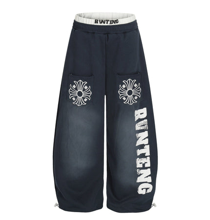 TALKLESSFASHION S / Navy blue Retro Scimitar Cross Sweatpants
