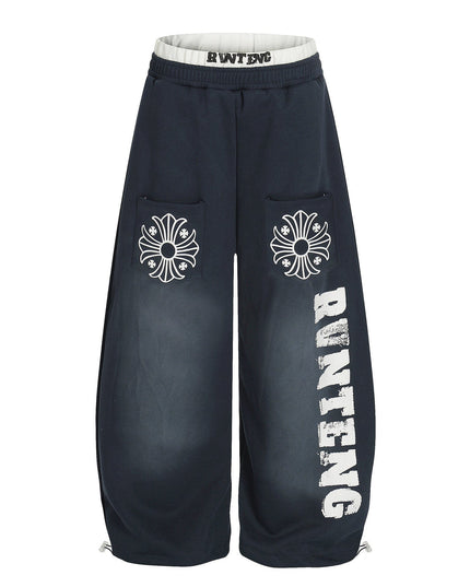 TALKLESSFASHION S / Navy blue Retro Scimitar Cross Sweatpants