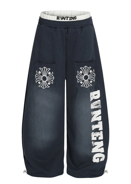 THETLSTUDIO S / Navy blue Retro Scimitar Cross Sweatpants