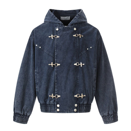 TALKLESSFASHION S / Navy Jiayiku trendy brand 2026 new American retro heavy wash old denim jacket airplane buckle jacket locomotive