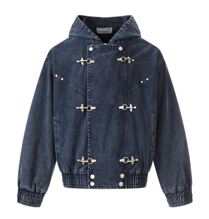 TALKLESSFASHION S / Navy Jiayiku trendy brand 2026 new American retro heavy wash old denim jacket airplane buckle jacket locomotive