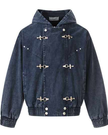 TALKLESSFASHION S / Navy Jiayiku trendy brand 2026 new American retro heavy wash old denim jacket airplane buckle jacket locomotive