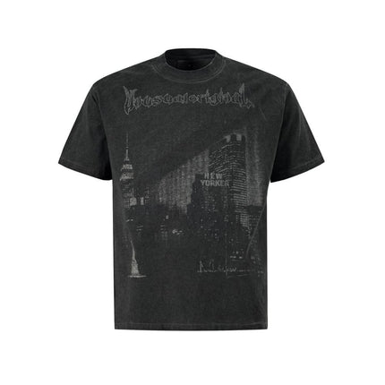 TALKLESSFASHION S / Old black Abstract print T-shirt short sleeve men's top cotton crew neck casual shirt loose summer ins hip hop street trend