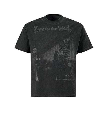 THETLSTUDIO S / Old black Abstract print T-shirt short sleeve men's top cotton crew neck casual shirt loose summer ins hip hop street trend