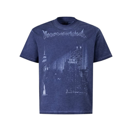 TALKLESSFASHION S / Old blue Abstract print T-shirt short sleeve men's top cotton crew neck casual shirt loose summer ins hip hop street trend
