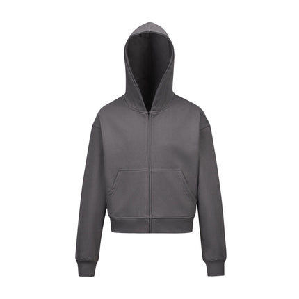 TALKLESSFASHION S / Paris Gray 0036 American retro trend men's and women's high street version design solid color men's zipper short and wide hooded sweatshirt
