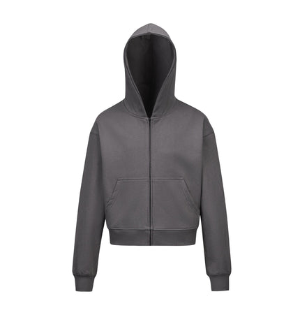 TALKLESSFASHION S / Paris Gray 0036 American retro trend men's and women's high street version design solid color men's zipper short and wide hooded sweatshirt