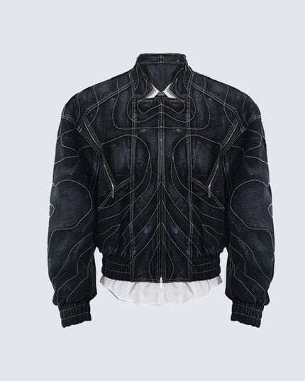 TALKLESSFASHION S / Photo Color Deconstructed Splicing Denim Short Jacket