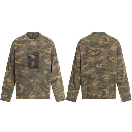 TALKLESSFASHION S / Picture camouflage 2026 Spring New High Street Military Green Camouflage Crew Neck Sweatshirt Oversize Loose Cotton Blend Trendy Brand Long Sleeves