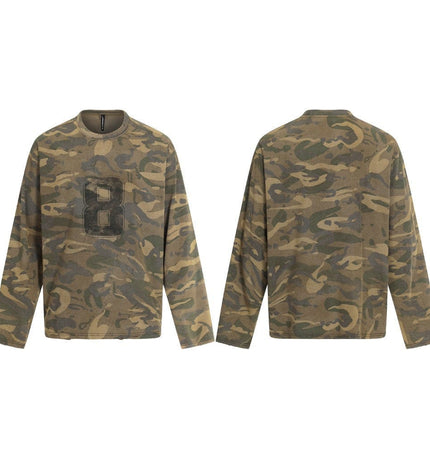THETLSTUDIO S / Picture camouflage 2026 Spring New High Street Military Green Camouflage Crew Neck Sweatshirt Oversize Loose Cotton Blend Trendy Brand Long Sleeves