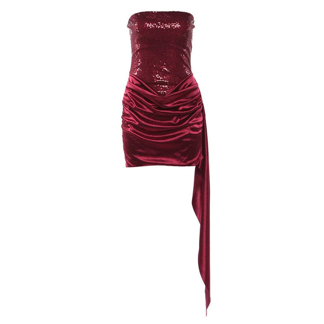 TALKLESSFASHION S / red Europe and the United States 2025 autumn and winter cross-border new temperament sleeveless bandeau open-back fashion irregular streamer dress