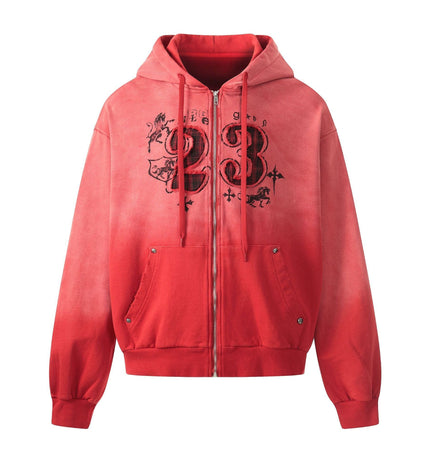 TALKLESSFASHION S / red Jiayiku's 2026 new wasteland feng shui wash patch embroidered zipper sweatshirt jacket men's and women's American street hoodies