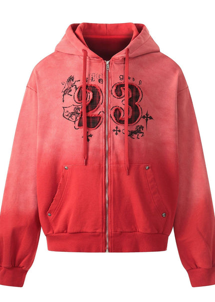 THETLSTUDIO S / red Jiayiku's 2026 new wasteland feng shui wash patch embroidered zipper sweatshirt jacket men's and women's American street hoodies