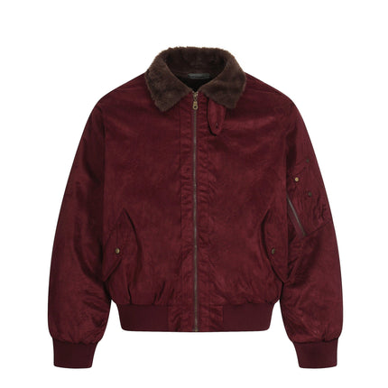 TALKLESSFASHION S / Red wine Jiayiku Men's 2025 New Winter Warm Padded Jacket American Flight Jacket Old Money Style Suede Padded Jacket
