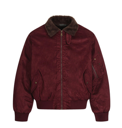 TALKLESSFASHION S / Red wine Jiayiku Men's 2025 New Winter Warm Padded Jacket American Flight Jacket Old Money Style Suede Padded Jacket