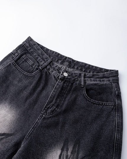 TALKLESSFASHION S Ripped Printed Wide-Leg Jeans