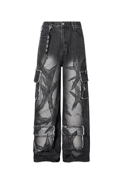 THETLSTUDIO S Ripped Printed Wide-Leg Jeans