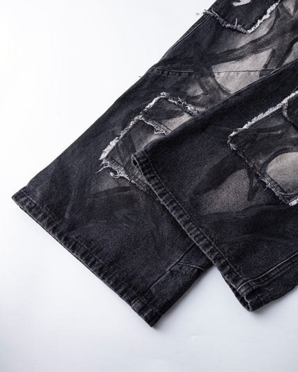 TALKLESSFASHION S Ripped Printed Wide-Leg Jeans