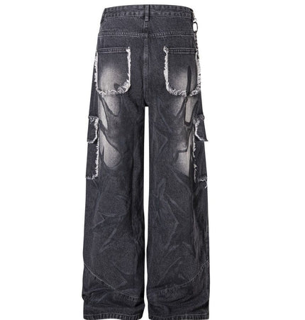 THETLSTUDIO S Ripped Printed Wide-Leg Jeans