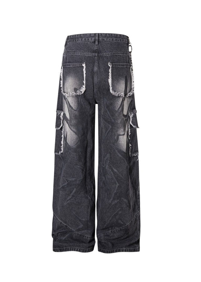 TALKLESSFASHION S Ripped Printed Wide-Leg Jeans