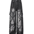 TALKLESSFASHION S Ripped Printed Wide-Leg Jeans